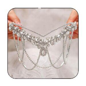 Silver Crystal Bridal Wedding Head Chain Sparkly Rhinestone Bride Hair